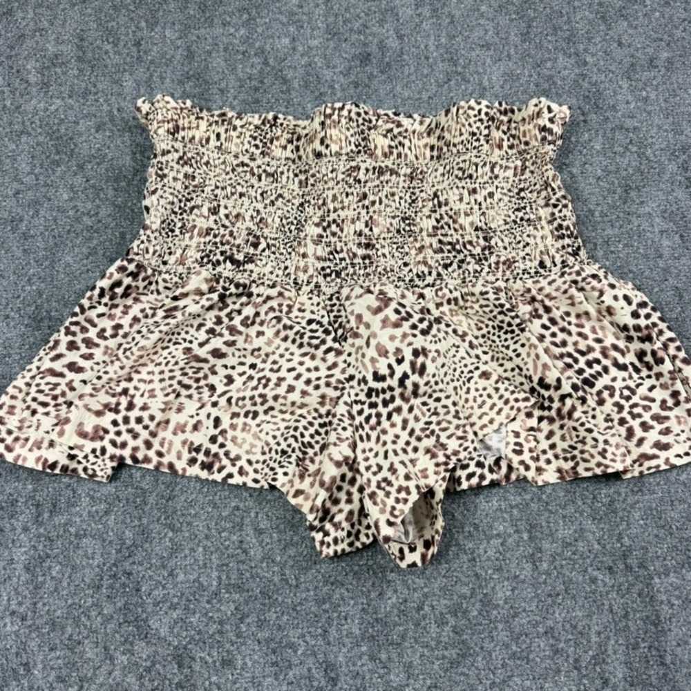 Sea New York Shorts Calla Womens Medium Brown Leopard Print Smocked Ruffle